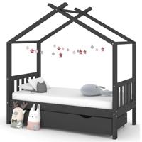 Kinderbedframe met lade grenenhout donkergrijs 80x160 cm