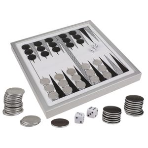 Backgammon spel met metalen fiches