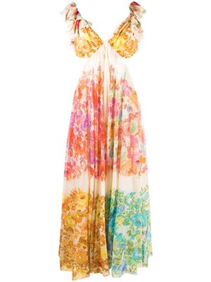 ZIMMERMANN robe mi-longue Raie à fleurs - Tons neutres
