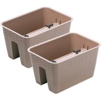 Balkon plantenbak Ratolla - 3x - kunststof - voor reling/balustrade - taupe - 40 cm - rotan look