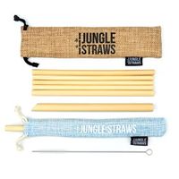 Set van 6 Bamboe Rietjes met Borsteltje en Jute Zakjes Jungle Culture - Aqua