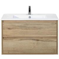 Porto Badmeubelset 90 cm - Natuur Eiken - Keramische Wastafel Wit Slim