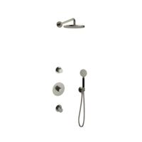 Hotbath Cobber - Inbouw Regendoucheset - Geborsteld Nikkel - 2 Stopkranen - Thermostatisch - Wandarm 38.5 cm - Hoofddouche 200 mm - Ronde Handdouche 3 Standen - Waterbesparend