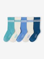 Set van 5 paar gestreepte geribbelde sokken voor jongens blauw