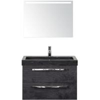 Seville Badmeubelset 80 cm - Black Oak - Wastafel Hardsteen Wit Lucca met Sence Spiegel
