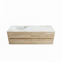 MONDIAZ VICA-DLUX 150cm badmeubel onderkast Washed Oak 4 lades. Inbouw wastafel CLOUD links 1 kraangat, kleur Frappe.