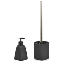 Zeller WC-borstel in houder met zeeppompje - zwart - kunststeen - Badkameraccessoireset - thumbnail