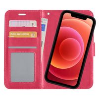 Basey iPhone Xs Hoesje Bookcase Hoes 2-in-1 Cover - iPhone Xs Hoes 2-in-1 Hoesje Case - Donker Roze - thumbnail