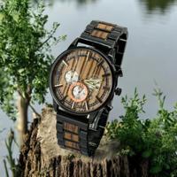 TimberWood ShadowLine™ - Herenhorloge van Zwart Metaal en Zebrahout