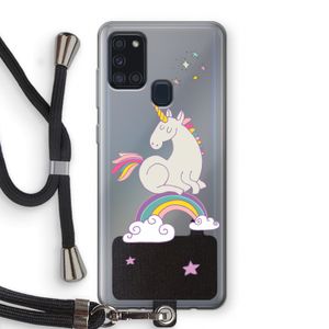 Regenboog eenhoorn: Samsung Galaxy A21s Transparant Hoesje met koord