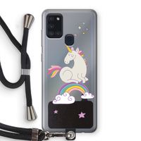 Regenboog eenhoorn: Samsung Galaxy A21s Transparant Hoesje met koord