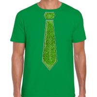Verkleed t-shirt voor heren - stropdas glitter groen - groen - carnaval - foute party