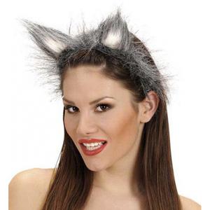 Wolven oren diadeem - grijs - volwassenen - wolf haarband - halloween verkleedaccessoires