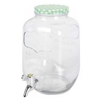Glazen drankdispenser/limonadetap met groen/wit geblokte dop 4 liter - thumbnail