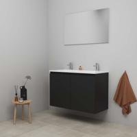 On-Line Badkamermeubelset - 100 cm - Bouwpakket - Greeploos 2 Deuren - Acryl Wastafel - 2 Kraangaten - Spiegel - Mat Zwart