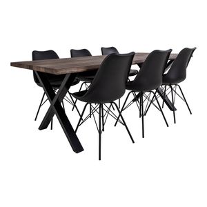 Tony eethoek , 1 eetkamertafel en 6 eetkamerstoelen, zwart en eik.