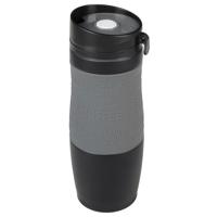 Koffie Thermosbeker/warmhoudbeker - grijs/zwart - 380 ml - isoleerbeker/reisbeker