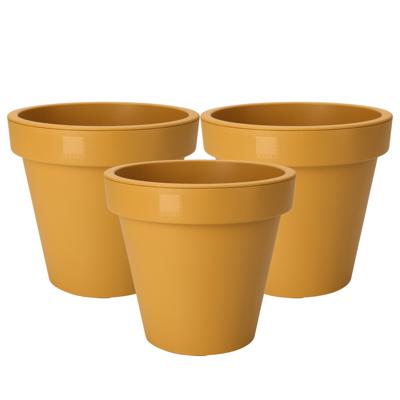 Pro Garden Plantenpot/bloempot - 3x - Tuin buiten - kunststof - okergeel - D30 cm