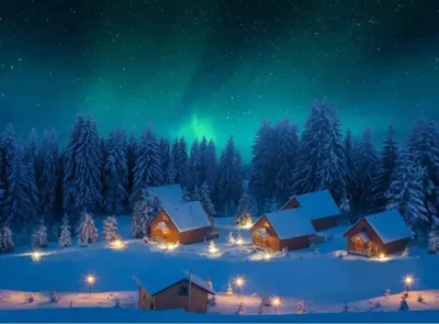 My Village Achtergrond canvas led noorderlicht 76x56 cm