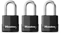 Masterlock 3 x 48mm laminated steel keyed alike padlocks - anti-rust thermoplasti - M115EURTRILF - thumbnail