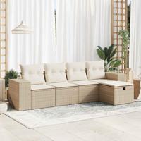 5-delige Loungeset met kussens poly rattan beige