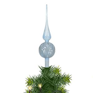 Decoris kerstboom piek - gedecoreerd - lichtblauw - glas - H31 cm - kerstboompiek