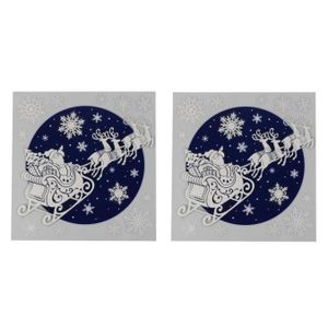 2x stuks velletjes kerst dubbelzijdige glitter raamstickers kerstman slee 31 x 31 cm