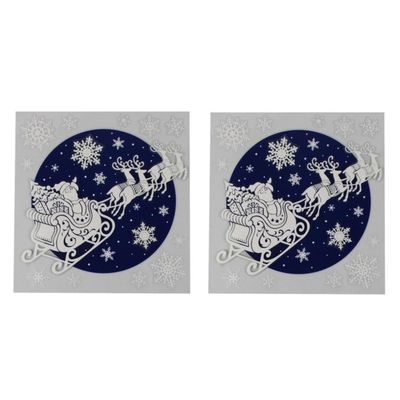 2x stuks velletjes kerst dubbelzijdige glitter raamstickers kerstman slee 31 x 31 cm