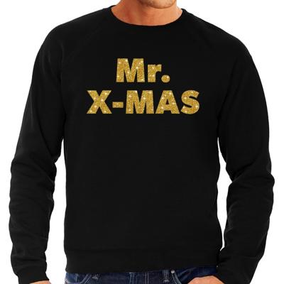 Foute Kersttrui sweater - Mr. X-mas - gouden glitter letters - zwart - voor heren Foute Kersttrui sweater - Mr. X-mas - gouden glitter letters - zwart - voor heren