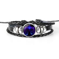 12 sterrenbeeld zwart gevlochten lederen glazen koepel Punk mannen Bracelet(Libra)
