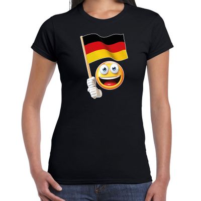 Duitsland supporter / fan emoticon t-shirt zwart voor dames