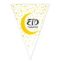 Funny Fashion Ramadan - Eid Mubarak - vlaggenlijn/slinger wit/goud 5 meter   -