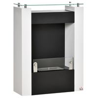 HOMCOM Ethanolhaard bio-ethanolbrander 2000 W 1,5 L 3 uur. Brandtijd geen rook vrijstaand staal RVS gehard glas wit + zwart 60 x 20 x 79 cm