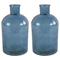 Countryfield vaas - 2x stuks - zee blauw glas - fles - D14 x H27 cm - Vazen - thumbnail