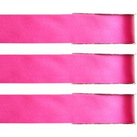 3x Hobby/decoratie fuchsia roze satijnen sierlinten 1,5 cm/15 mm x 25 meter