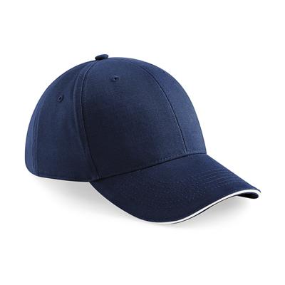 Beechfield 6-panel baseballcap - blauw/wit - voor volwassenen - katoen