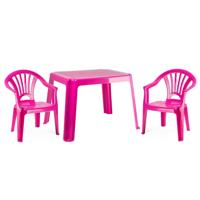 Tuinstoelen en tafel set voor kinderen - kunststof - roze - met 2x stoelen - buiten/binnen