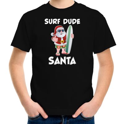 Surf dude Santa fun Kerstshirt / outfit zwart voor kinderen Surf dude Santa fun Kerstshirt / outfit zwart voor kinderen