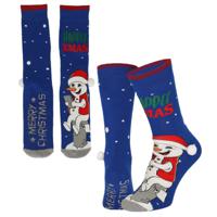 Foute kerstsokken - 4-pak - blauw - Happee Xmas - maat 41-46 - heren - katoen/polyester - thumbnail