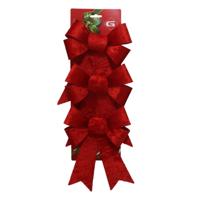Kerstornamenten strikken - 3x st - velvet rood - 15 x 24 cm - kerstboomstrikjes