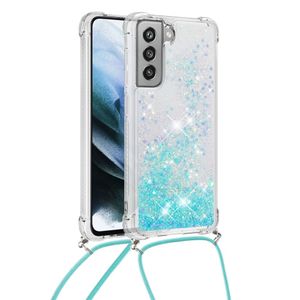 Lunso - Backcover hoes met koord - Samsung Galaxy S21 FE - Glitter Lichtblauw