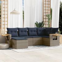 6-delige Loungeset met kussens poly rattan grijs