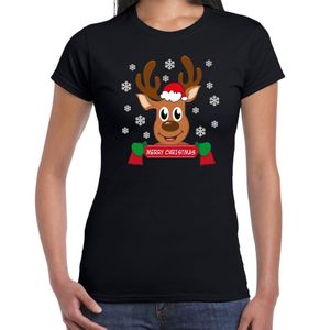 Fout kersttrui t-shirt voor dames - Rendier - zwart - Merry Christmas