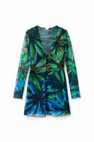 Korte tropische jurk met cut-out - BLUE - M