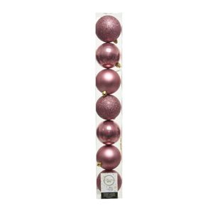 7x stuks kunststof kerstballen oudroze (velvet) 8 cm glans/mat/glitter