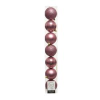 7x stuks kunststof kerstballen oudroze (velvet) 8 cm glans/mat/glitter