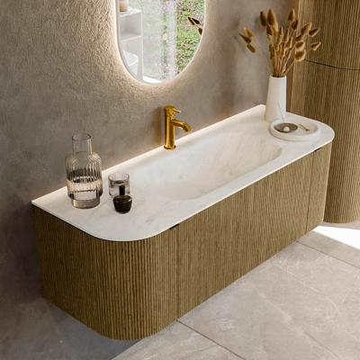 Badmeubel Mondiaz Kurve-Dlux | 130 cm cm | Meubelkleur Dusk | Wastafelkleur Opalo | Solid surface | Wasbak midden spoelbak | 1 kraangat