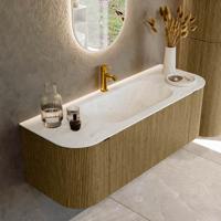 Badmeubel Mondiaz Kurve-Dlux | 130 cm cm | Meubelkleur Dusk | Wastafelkleur Opalo | Solid surface | Wasbak midden spoelbak | 1 kraangat