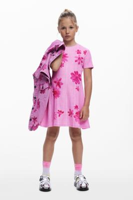 plissé bloemen jurk - RED - 13/14