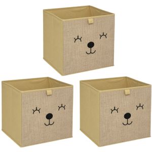 Opbergmand/kastmand beer- 3x - voor kinderen - karton/kunststof - bruin - 30 x 30 x 30 cm